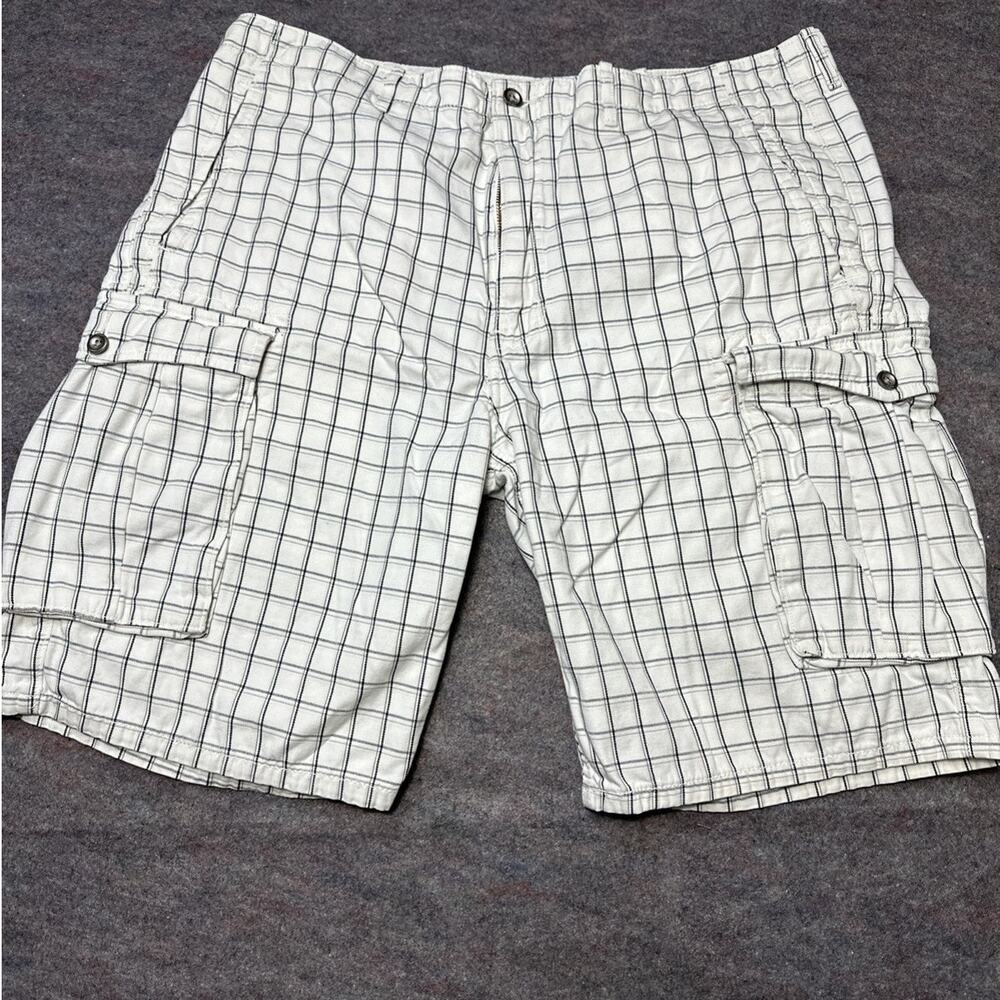 Levis Mens Plaid Y2K Baggy Cargo Shorts Size 38 White Black Skate White Tab